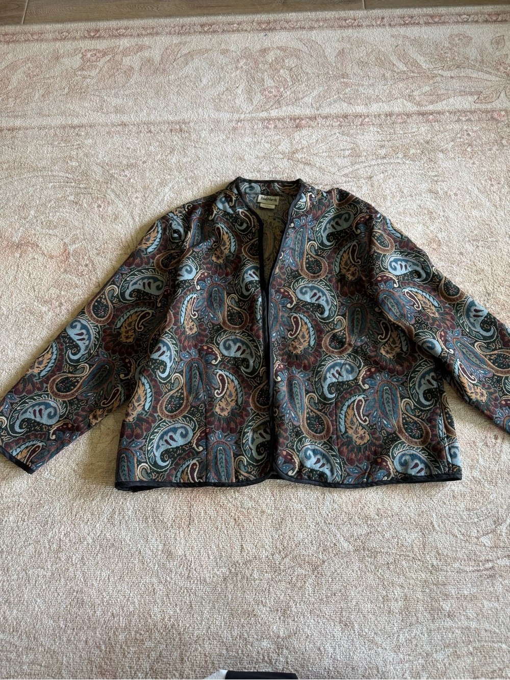 BonWorth Paisley Quilted Blazer — Blue, Brown, Tan, Black